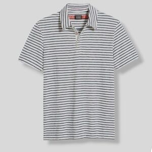 Scotch & Soda Men White Blue Stripe Short-Sleeve Slub Jersey Polo Shirt